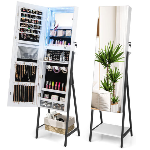Edgeless Standing Jewellery Mirror with Storages, Shelve, Lock and Internal Mirror with LED