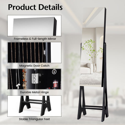Edgeless Standing Jewellery Mirror with Storages and Internal LED