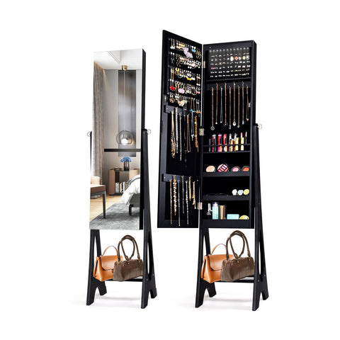 Edgeless Standing Jewellery Mirror with Storages and Internal LED