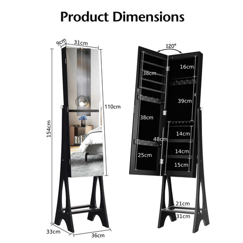 Edgeless Standing Jewellery Mirror with Storages and Internal LED
