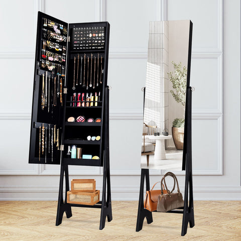 Edgeless Standing Jewellery Mirror with Storages and Internal LED