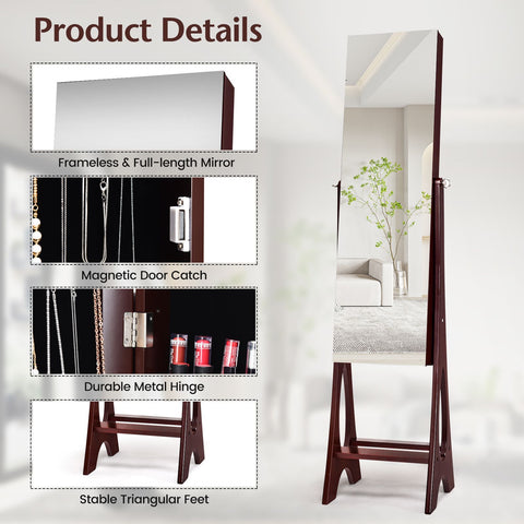Edgeless Standing Jewellery Mirror with Storages and Internal LED