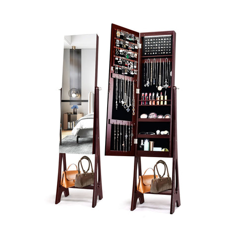 Edgeless Standing Jewellery Mirror with Storages and Internal LED