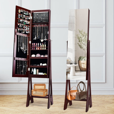 Edgeless Standing Jewellery Mirror with Storages and Internal LED
