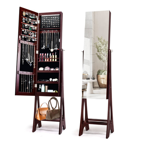 Edgeless Standing Jewellery Mirror with Storages and Internal LED
