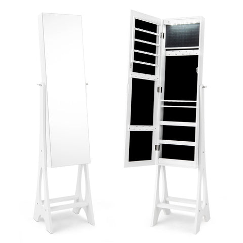 Edgeless Standing Jewellery Mirror with Storages and Internal LED