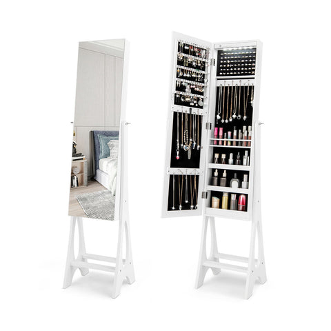Edgeless Standing Jewellery Mirror with Storages and Internal LED