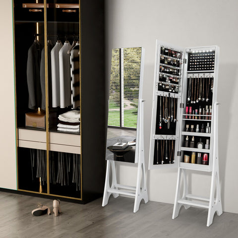 Edgeless Standing Jewellery Mirror with Storages and Internal LED