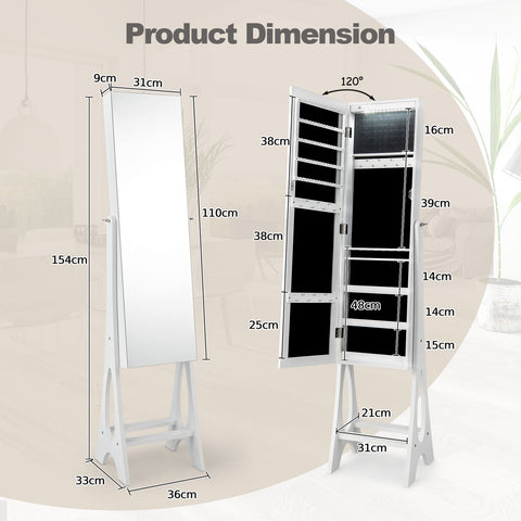 Edgeless Standing Jewellery Mirror with Storages and Internal LED