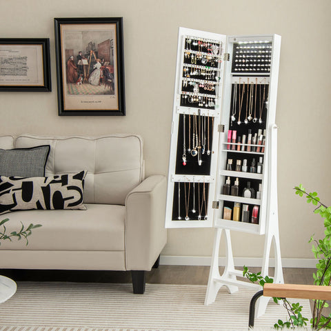 Edgeless Standing Jewellery Mirror with Storages and Internal LED