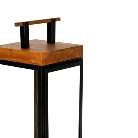 Elegant Outdoor Lantern with Wood and Metal Frame in Black