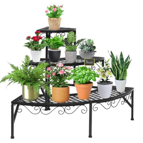 Garden 3 Tier Plant Stand with Metal Frame in Black