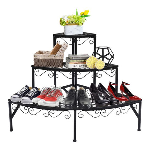 Garden 3 Tier Plant Stand with Metal Frame in Black