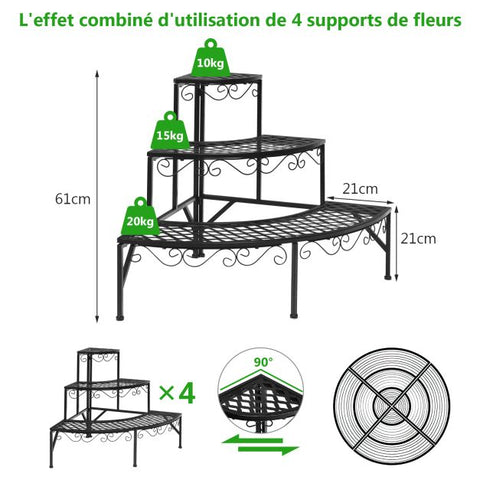 Garden 3 Tier Plant Stand with Metal Frame in Black