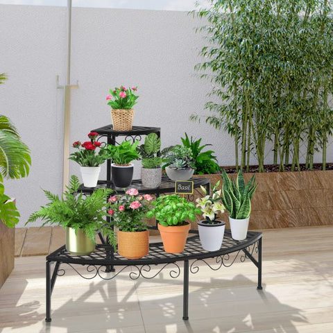 Garden 3 Tier Plant Stand with Metal Frame in Black