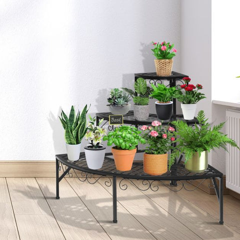 Garden 3 Tier Plant Stand with Metal Frame in Black