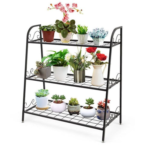 Garden 3 Tier Shelf Display Plant Stand with Metal Frame in Black