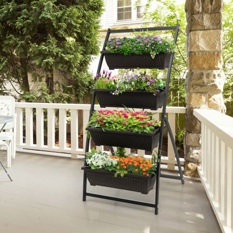 Multi-Level Garden Plant Stand with Drainable Container Boxes