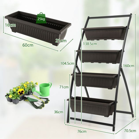 Multi-Level Garden Plant Stand with Drainable Container Boxes