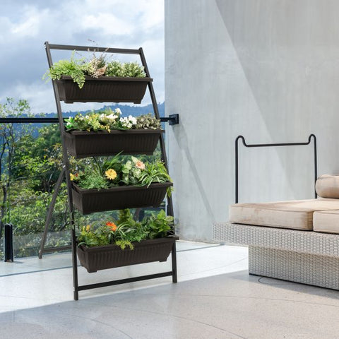 Multi-Level Garden Plant Stand with Drainable Container Boxes
