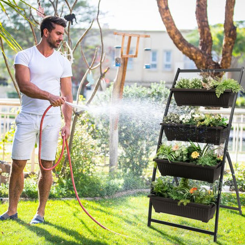Multi-Level Garden Plant Stand with Drainable Container Boxes