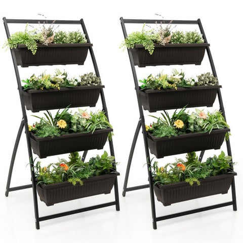 Multi-Level Garden Plant Stand with Drainable Container Boxes