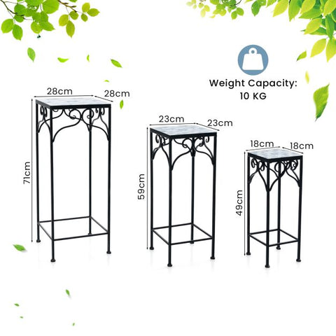 Garden Metal Plant Stand Set with Mosaic Design and Ceramic Top
