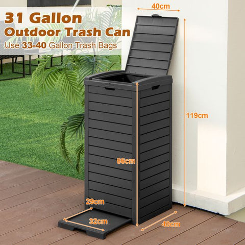 117.5L Large Outdoor Trash Bin with Lid & Liquid Catch Tray