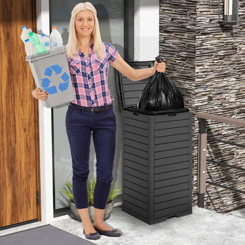 117.5L Large Outdoor Trash Bin with Lid & Liquid Catch Tray