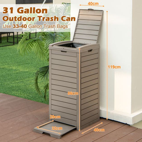 117.5L Large Outdoor Trash Bin with Lid & Liquid Catch Tray