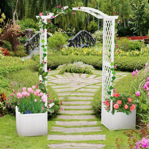 Rustic Decorative Arbor with Wooden Frame and Planter