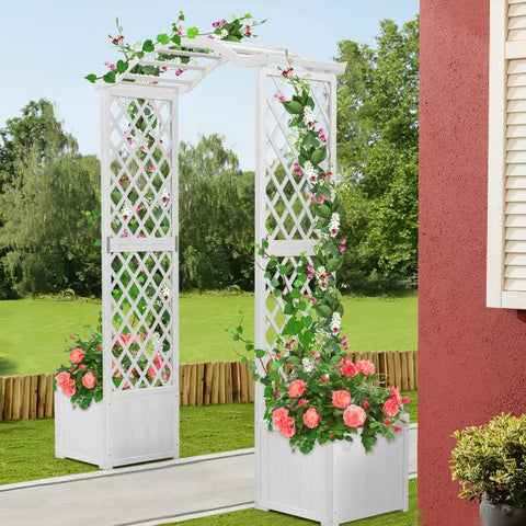 Rustic Decorative Arbor with Wooden Frame and Planter
