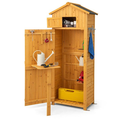180.5cm Tall Lockable Outdoor Cabinet with Fold-Out Table