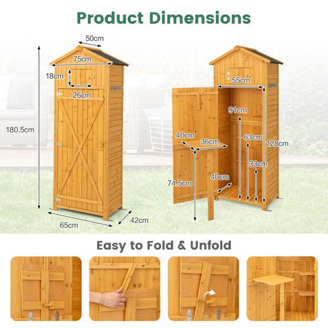 180.5cm Tall Lockable Outdoor Cabinet with Fold-Out Table