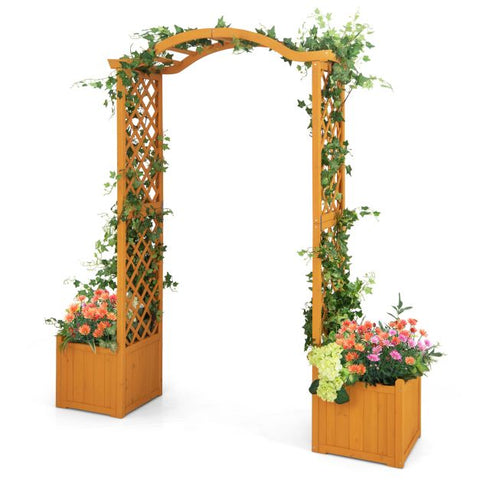 Rustic Decorative Arbor with Wooden Frame and Planter