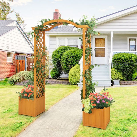 Rustic Decorative Arbor with Wooden Frame and Planter