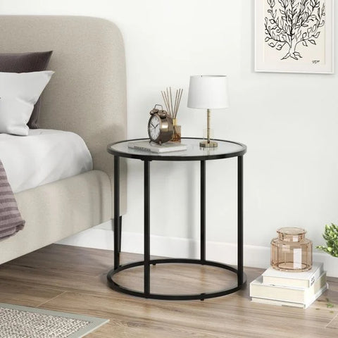 Faux Marble Round Side Table with Metal Frame and Modern Design in White