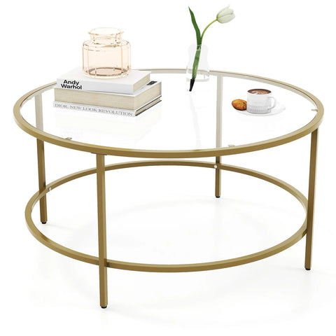 Stylish and Veratile Round Coffee Table with Tempered Glass Top