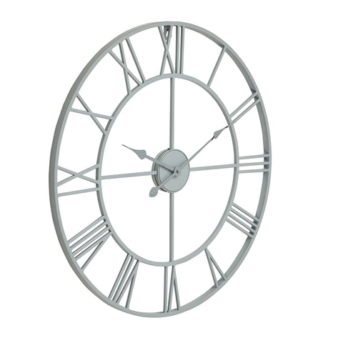 Contemporary Wall Clock with Elegant Roman Numerals and Skeleton Frame in Grey