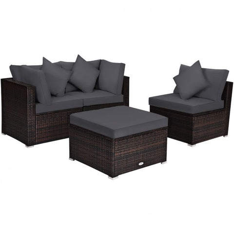 Garden Wicker Conversation Furniture Set with soft cushions and pillow in White