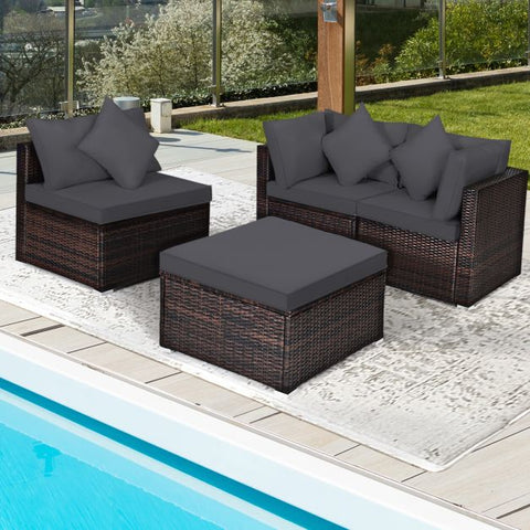 Garden Wicker Conversation Furniture Set with soft cushions and pillow in White