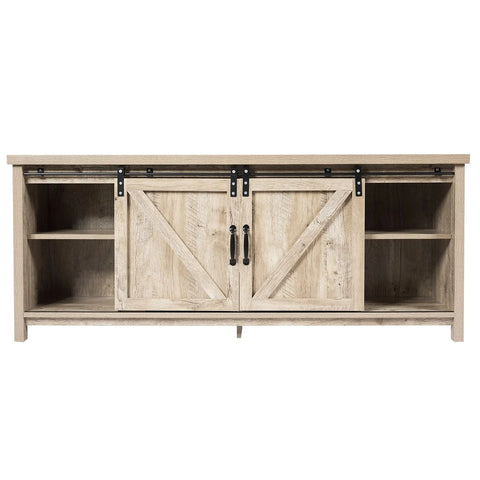 Elegant and Rustic TV Stand with Ample Storage and Functional Barn Doors
