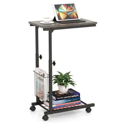 Compact and Tall Side Table with C-Shape and Adjustable Height