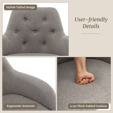 Tufted Height-Adjustable Multi-Function Chair with Ergonomic Backrest and Swivel in Grey
