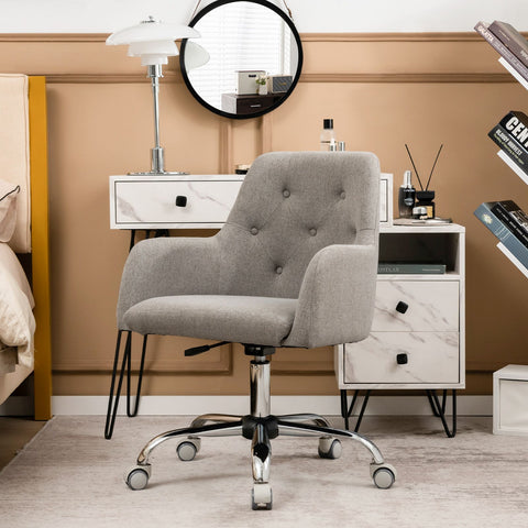 Tufted Height-Adjustable Multi-Function Chair with Ergonomic Backrest and Swivel in Grey