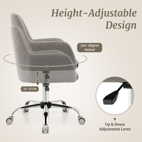 Tufted Height-Adjustable Multi-Function Chair with Ergonomic Backrest and Swivel in Grey