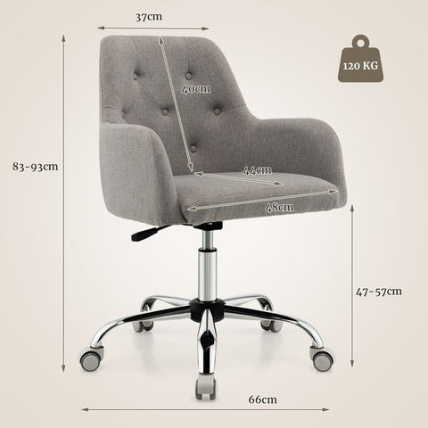 Tufted Height-Adjustable Multi-Function Chair with Ergonomic Backrest and Swivel in Grey