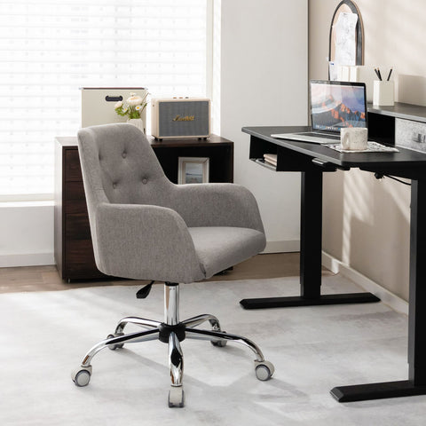 Tufted Height-Adjustable Multi-Function Chair with Ergonomic Backrest and Swivel in Grey