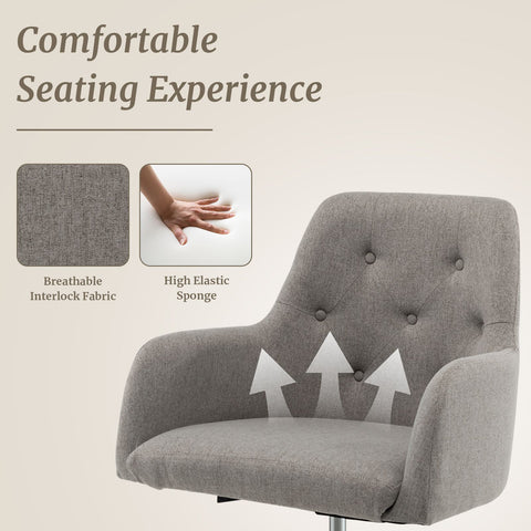 Tufted Height-Adjustable Multi-Function Chair with Ergonomic Backrest and Swivel in Grey