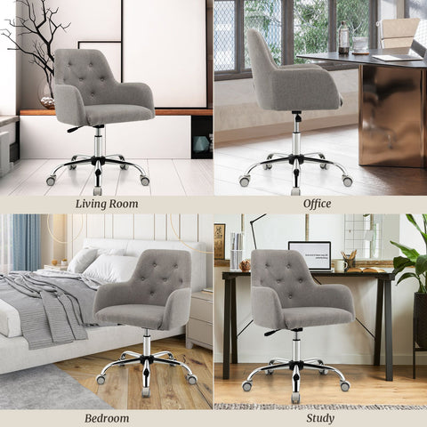 Tufted Height-Adjustable Multi-Function Chair with Ergonomic Backrest and Swivel in Grey